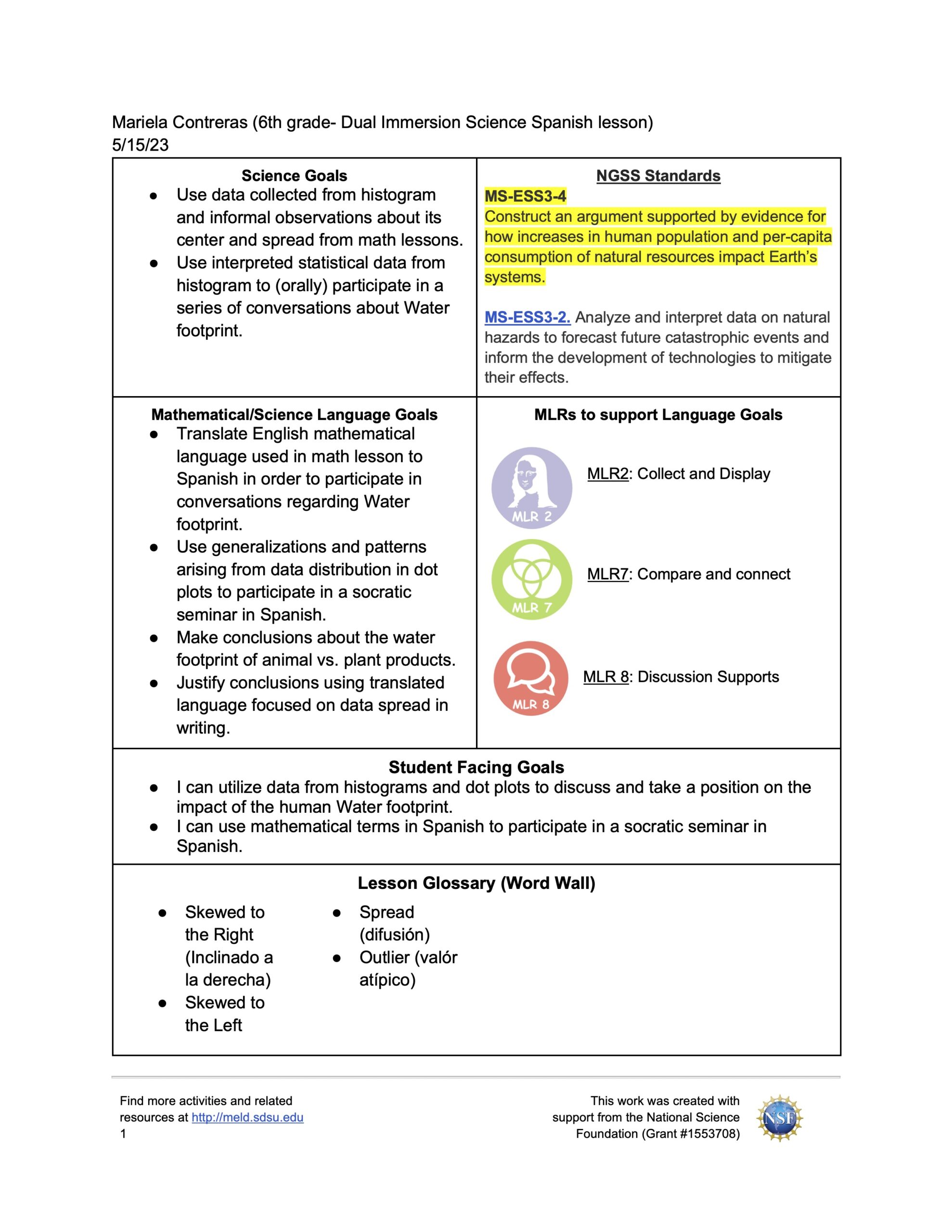 ELSF MS Science Lesson Plan (Spanish)